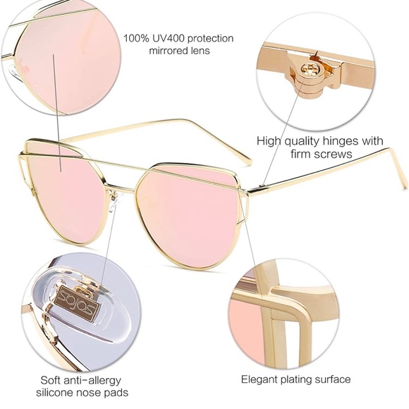 SOJOS Rose Gold Mirrored Cat Eye Sunglasses - Picture 4 of 9